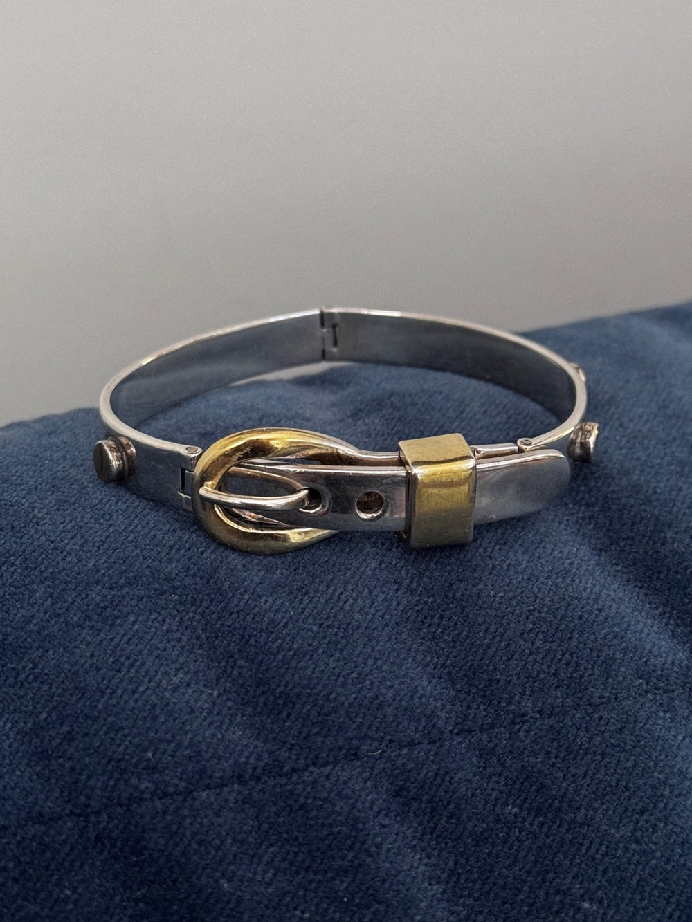 Vintage Taxco Mexico 925 Sterling Silver Two-tone 
Belt  Buckle Bangle Bracelet